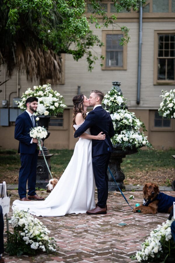 Bride and groom kiss at end of ceremony