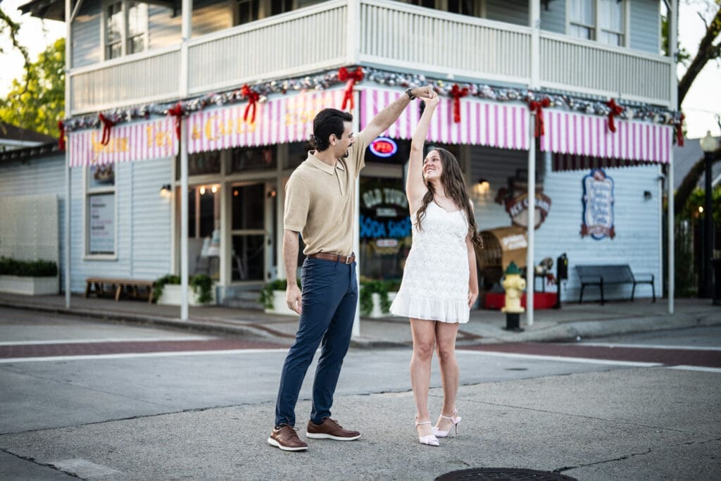 Couple dancing in front of Soda Shop in Olde Town Slidell