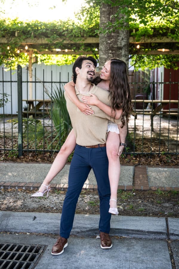 Couple doing a piggy back ride