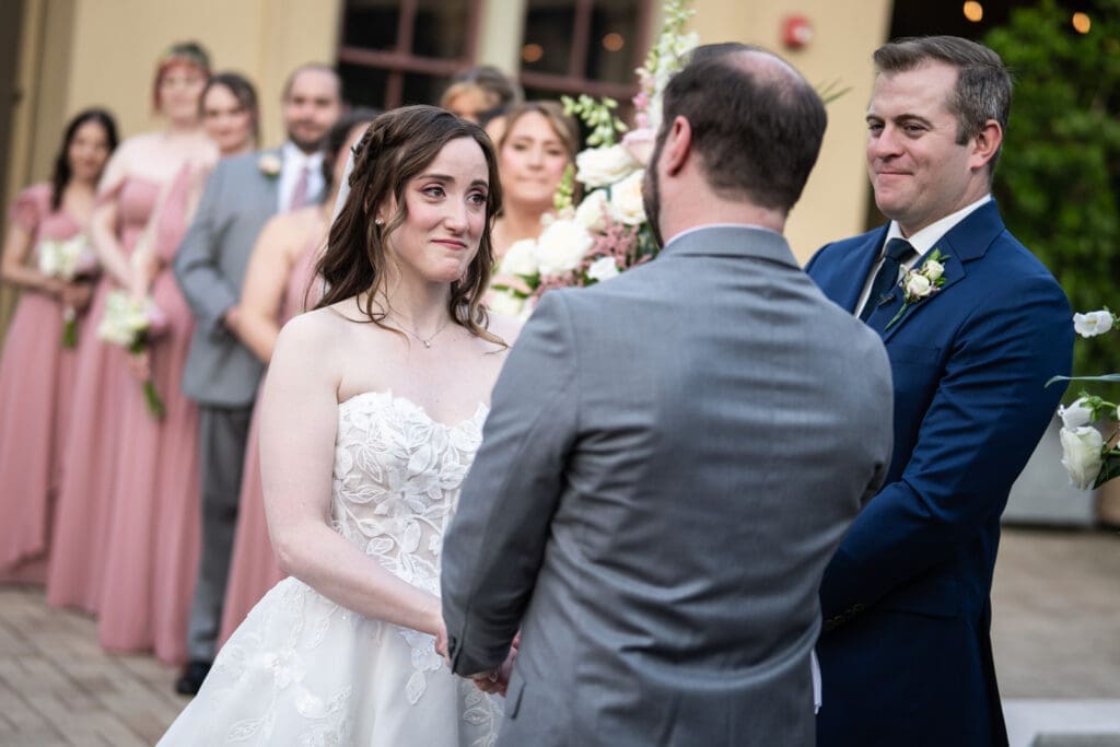Bride tears up during vows