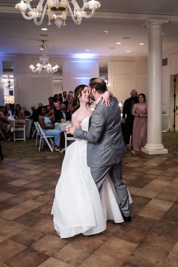 Bride and groom dance in the Southern Hotel ballroom