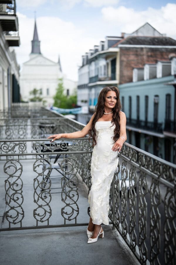 Bride on balcony
