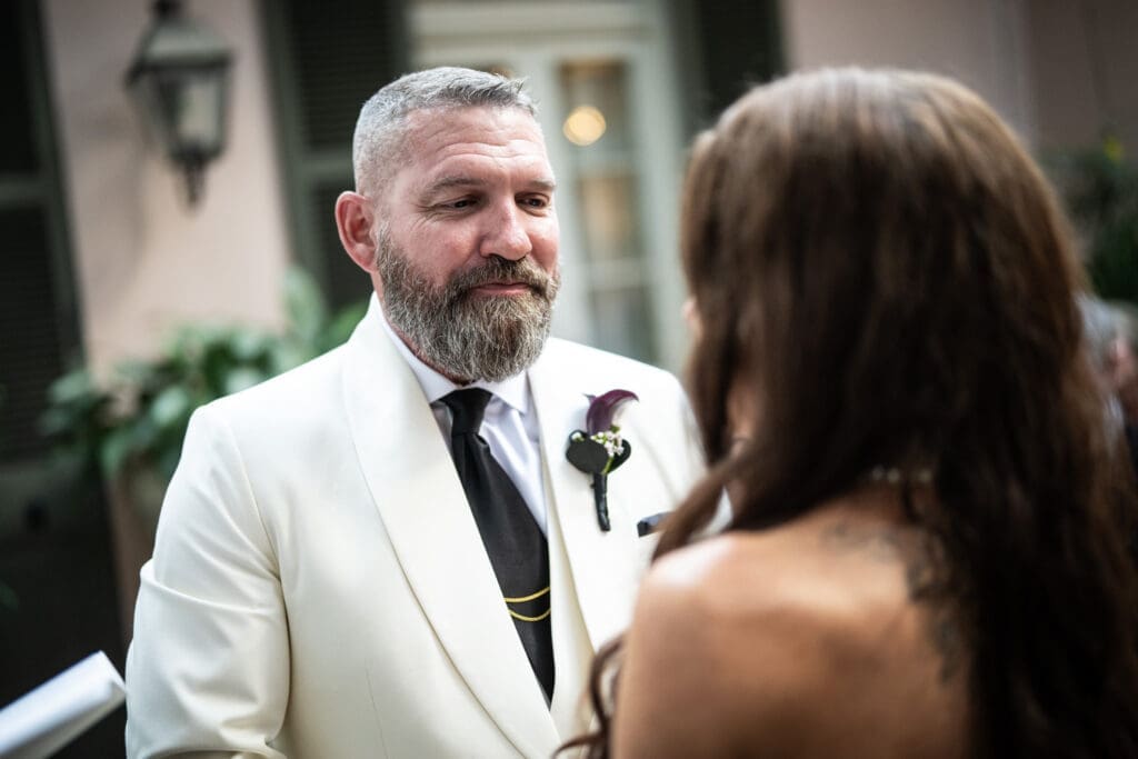 Close-up of groom during wedding ceremony