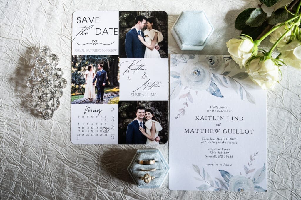 Wedding invitation and rings