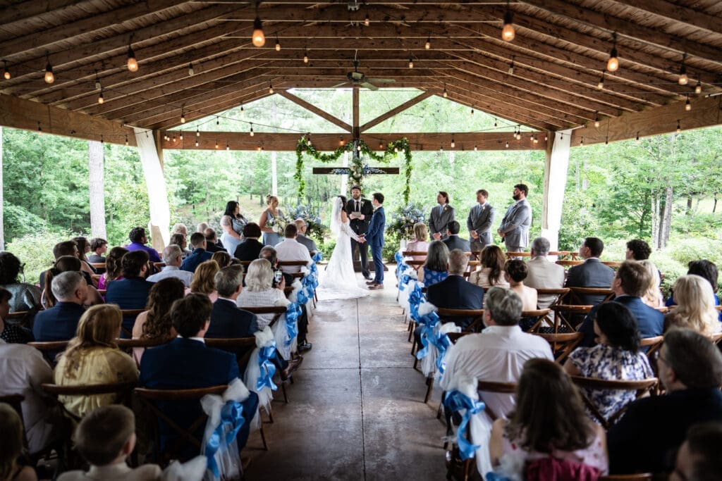 Wedding ceremony in pavilion at Dogwood Venue in Sumrall, Mississippi