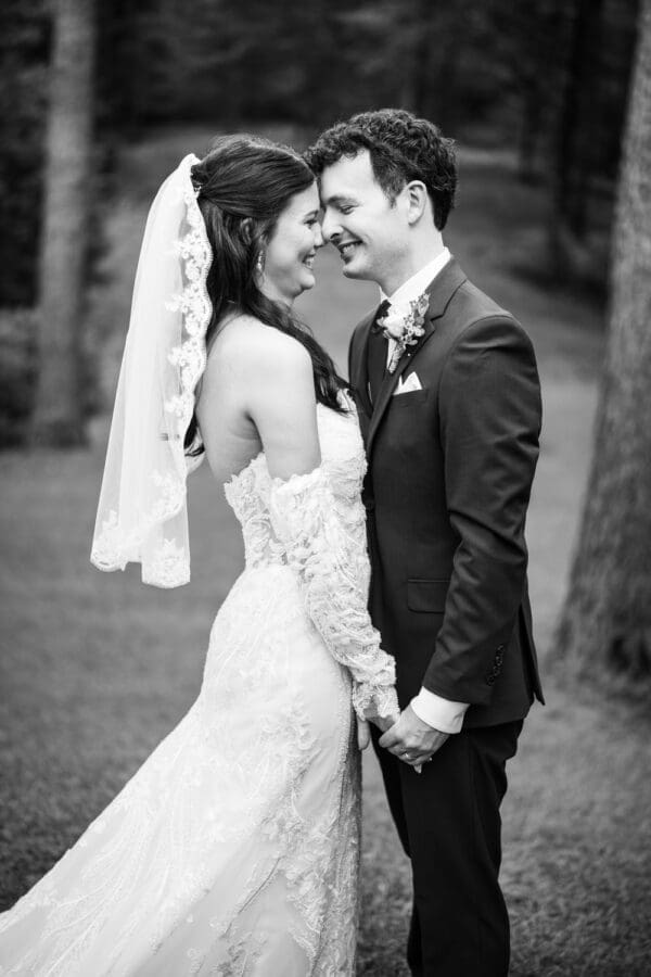 Bride and groom embracing