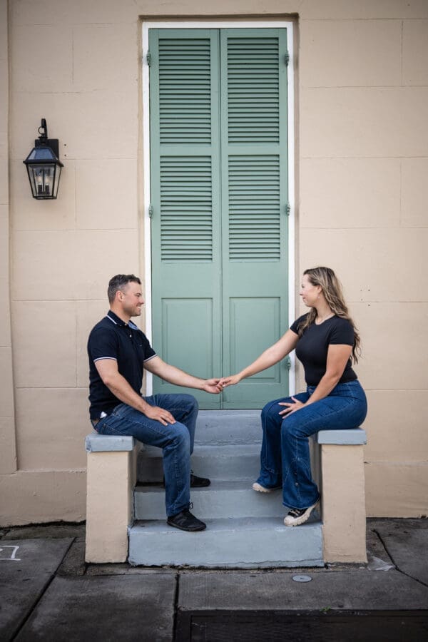 Couple sitting on steps