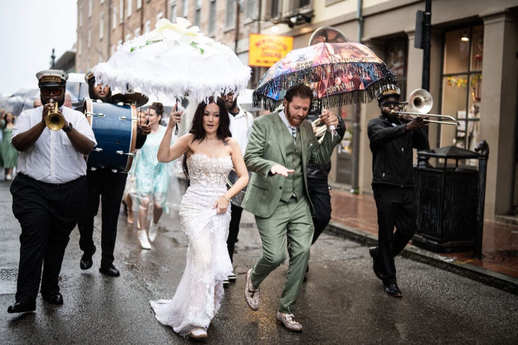 Wedding second line parade through the French Quarter