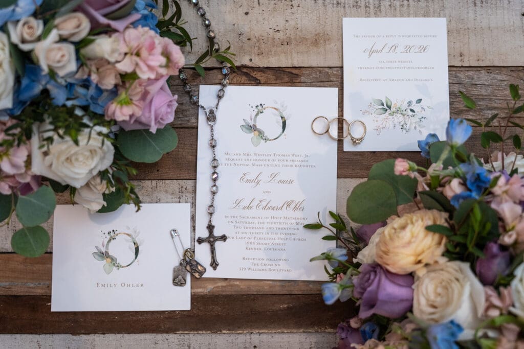 Wedding invitation and jewelry