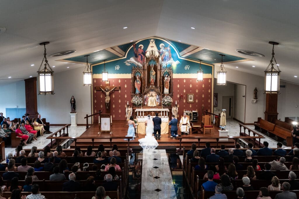 Elevated view of wedding ceremony in a church