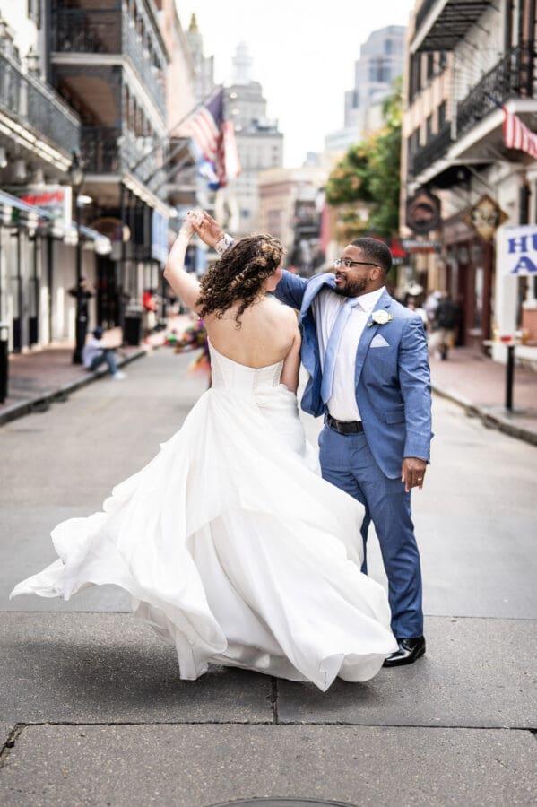 Bride and groom dance in Bourbon Street