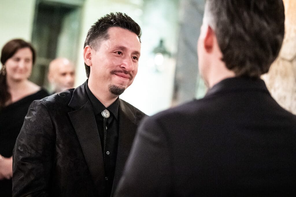 Groom smiling