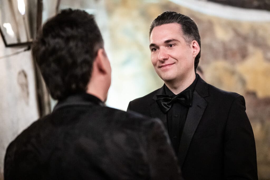 Groom smiling