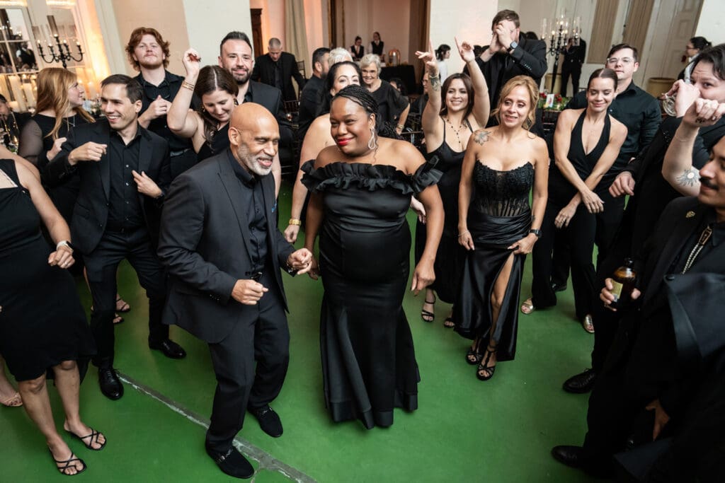 Wedding guests on dance floor