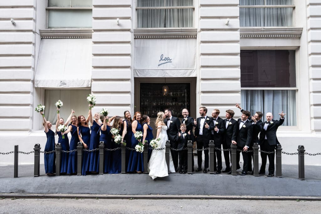 Wedding party outside International House Hotel